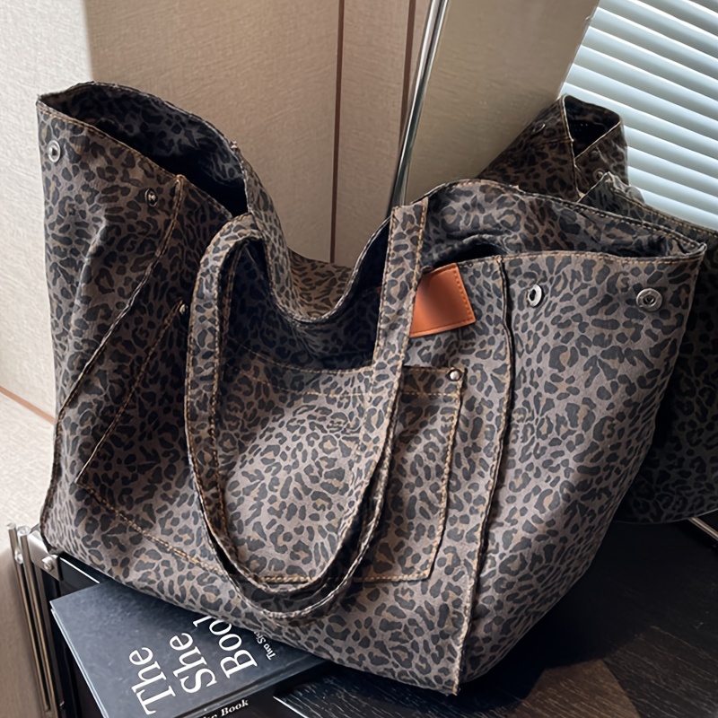 Perfect Lily Women's Vintage Leopard Print Tote Bag - Large Capacity Multi-pocket Nylon Handbag With / Retro, Shoulder Strap Suitable For Travel, Commuting, Shopping, &, Carryall
