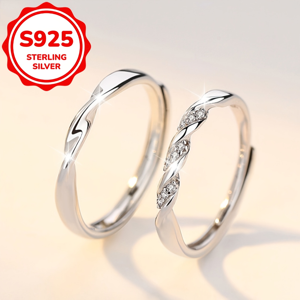 2pcs S925 Silver Mobius Couple Engagement Rings Set