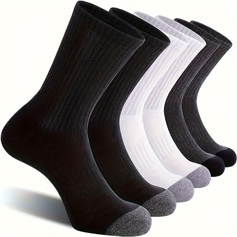 

3/6/10/12 Pairs Of Solid Men's Mid Crew Sport Socks, Non Slip Shock Absorption Comfy Breathable Socks For Men's Basketball Training, Running Outdoor Activities