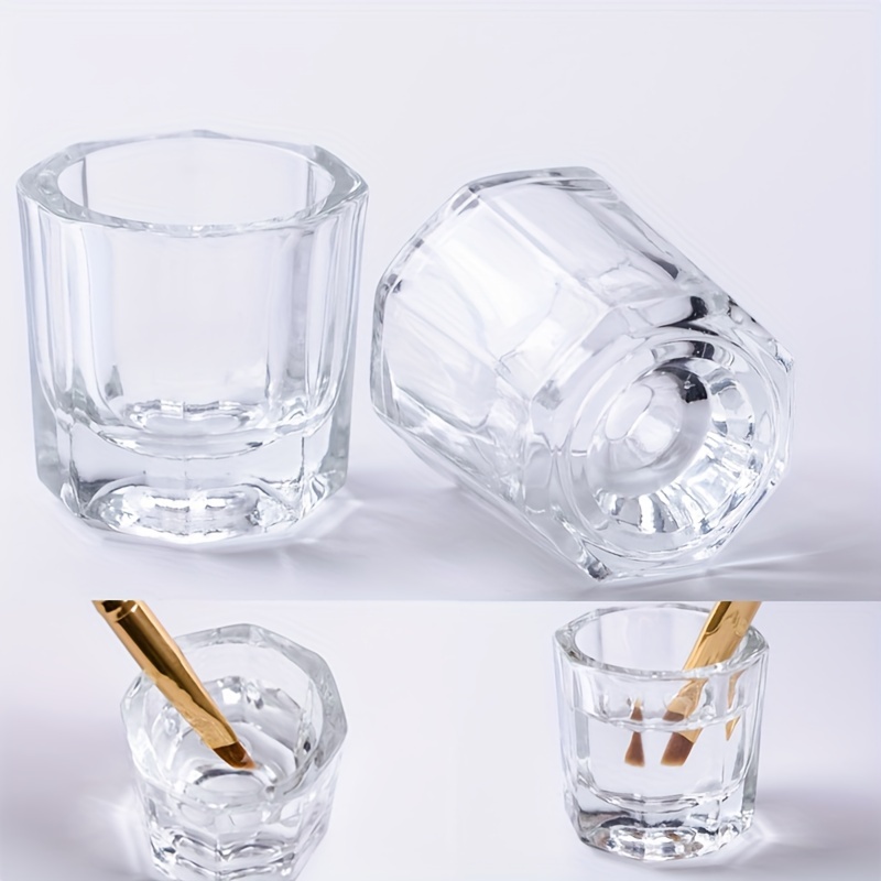 Image of Nail Art Dish - Octagon Glass Cup For Acrylic & Gel Polish, Manicure Tool Washing & Storage