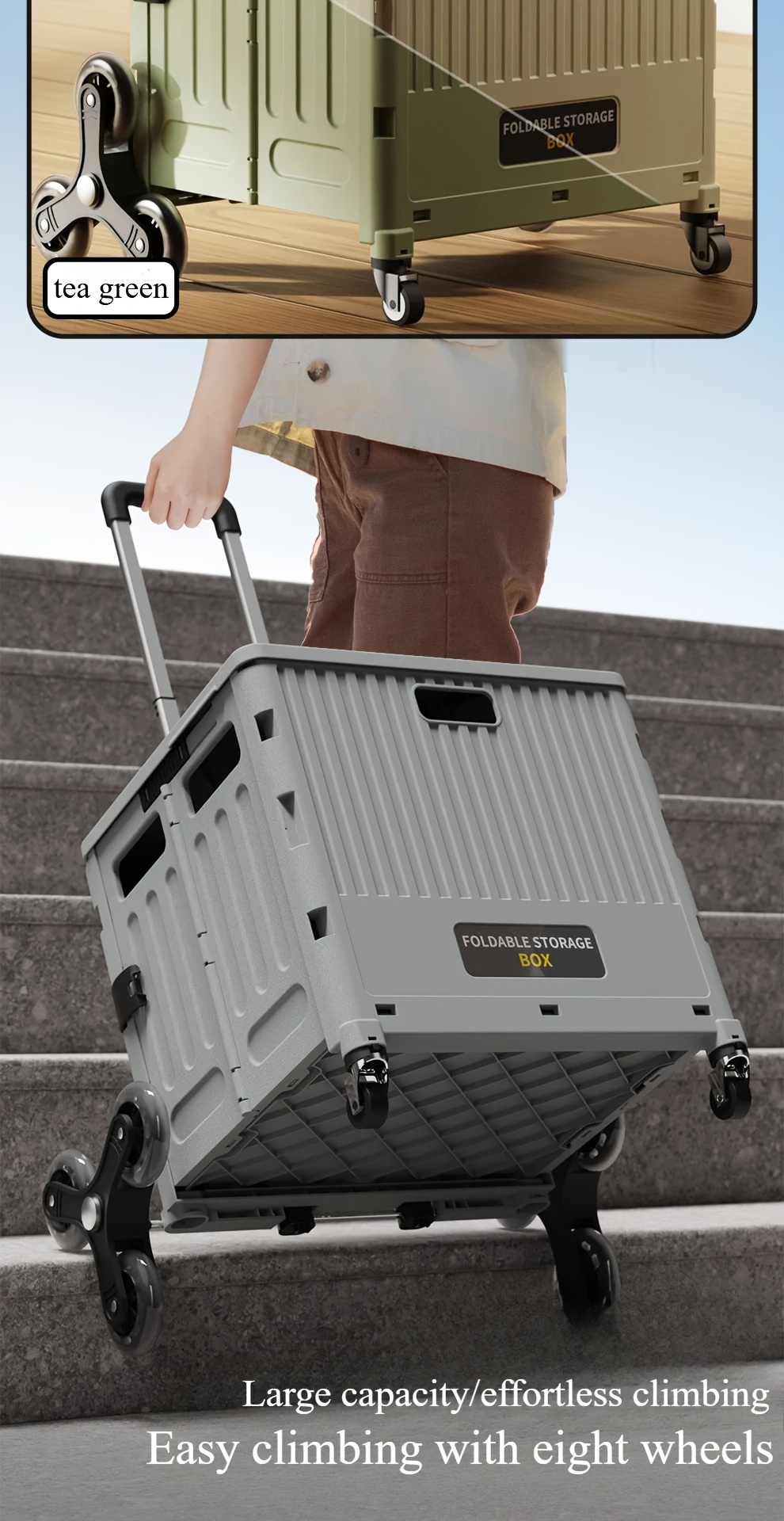 Caixa de Herramientas Plegable con Ruedas Bloqueables - Estuche Expandible, Organizador de Gran Capacidad para Garaje, Taller o Sitio de Trabajo - Armario de Almacenamiento de Plástico Duradero, Caja de Herramientas con Asa Resistente y Diseño Clásico Texturizado