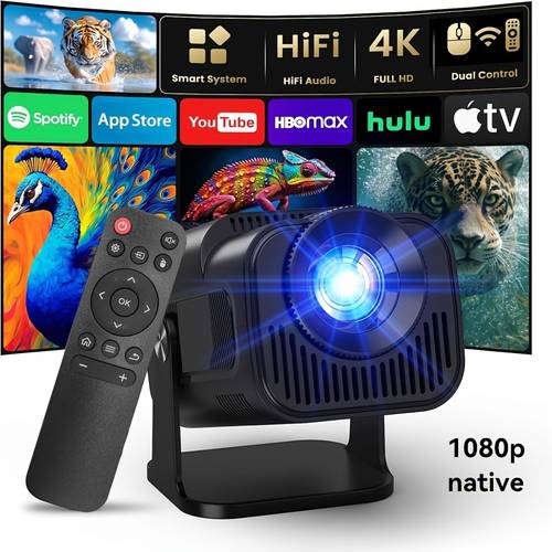 item picture mini ultra hd 4k projector 11 0 dual band wifi 6 320 ansi 3840x2160 resolution 180 rotating stand 1080p support smart tv streaming gaming home theater projector office camping