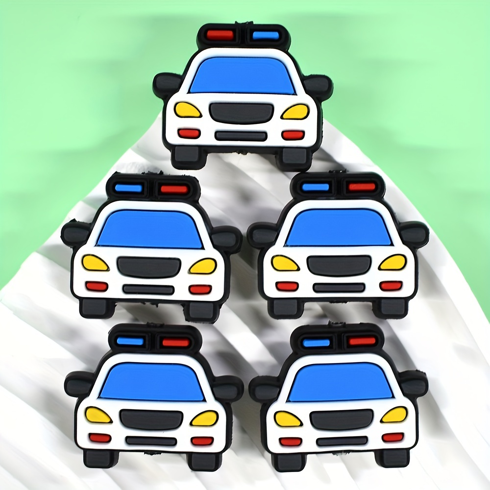 

5 Pieces Pvc Police Car Beads - Perfect For Jewelry Making, Diy Bracelets, Necklaces, Keychains, Bag Chains, Handcrafted Accessories, And Party Gifts - No Pen Included