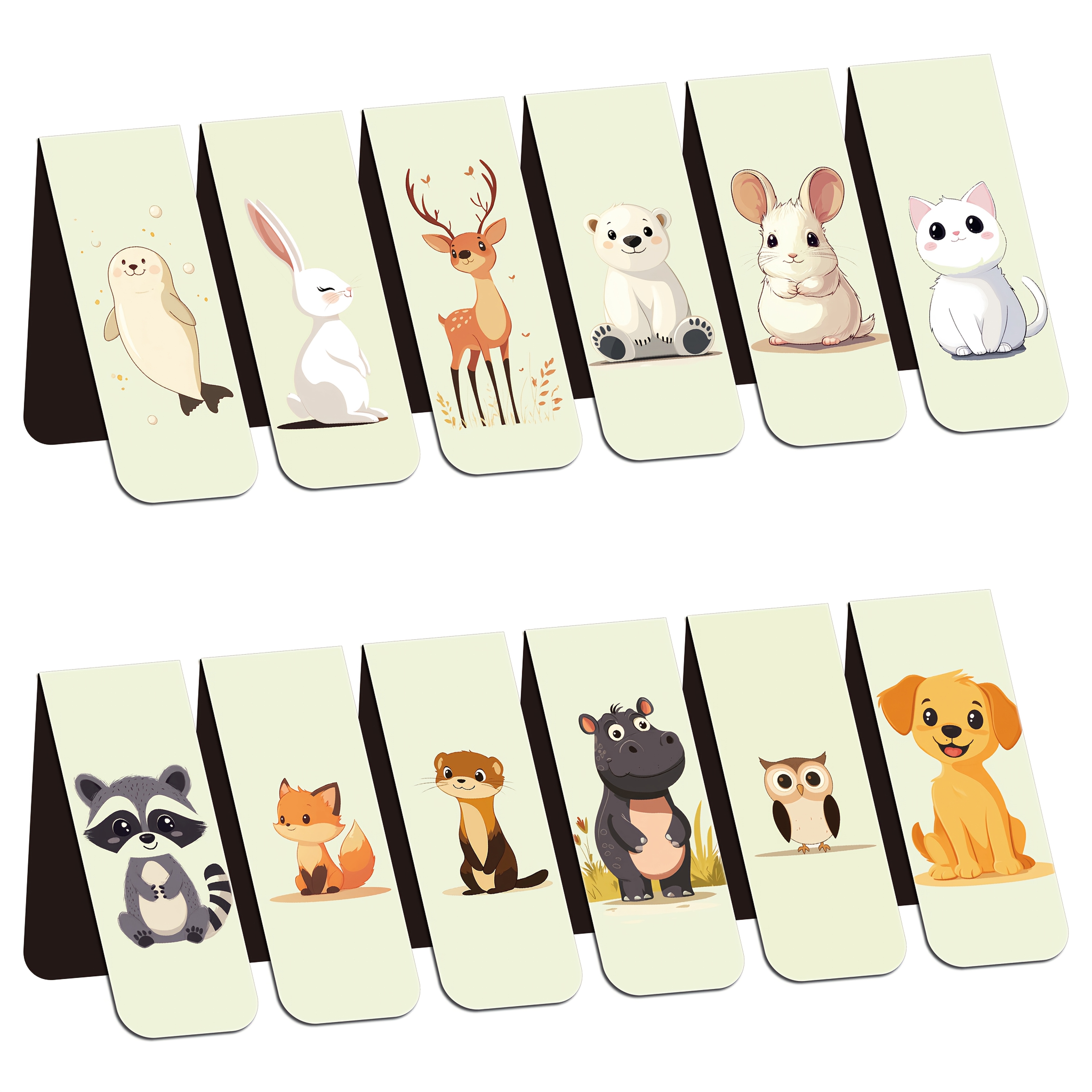 Image of Set Of 12 Adorable Animal-themed Magnetic Bookmarks, Vibrant Page Markers And Clips, Designed To Be Durable And Appealing For Book Enthusiasts, Educators, And