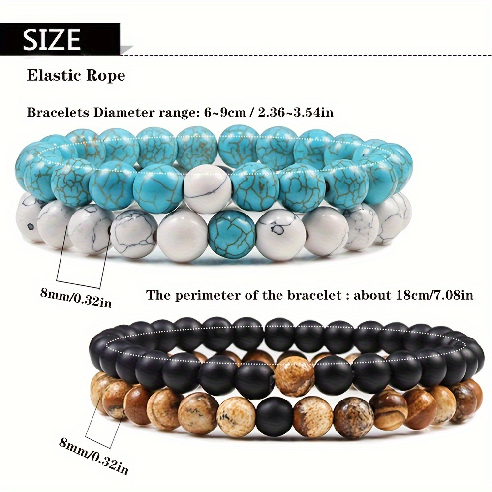 Boho Style Stone Bead Bracelets for Couples - Set of 2