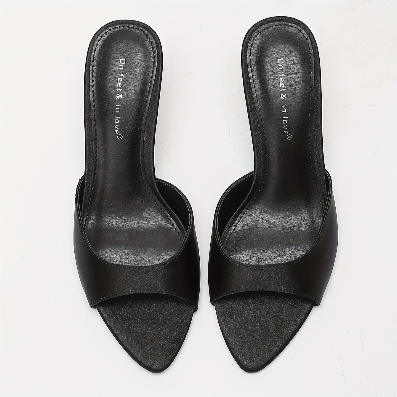 womens elegant black pointed toe mule sandals stiletto heels - Main Image