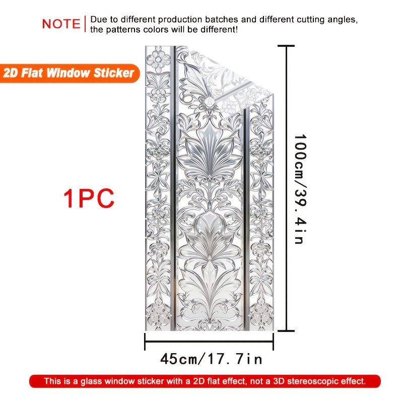 TEMU 2d Flat - 2d Flat - 1pc. Floral Pattern 2d Window Film. Pvc Static Adsorption , 45x100 Cm. Decoration Removable Reusable Privacy Protection No