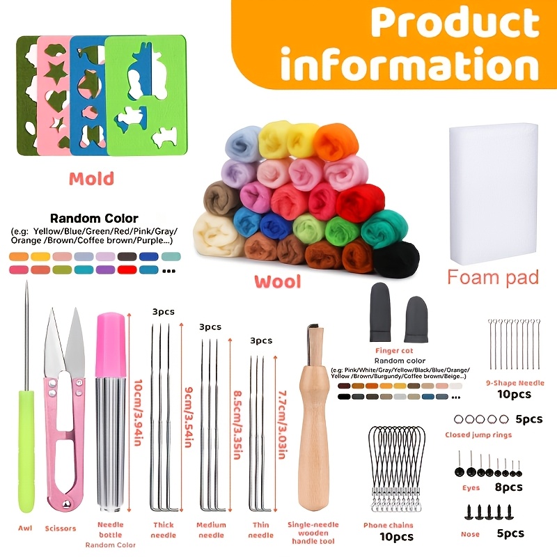E-shop Nadelfilz-Set, 24-Farben Nadelfilz-Set, Nadelfilz-Werkzeug-Set für Anfänger, Nadelfilz-Starter-Set mit Filznadeln für Nadelfilz-Zubehör