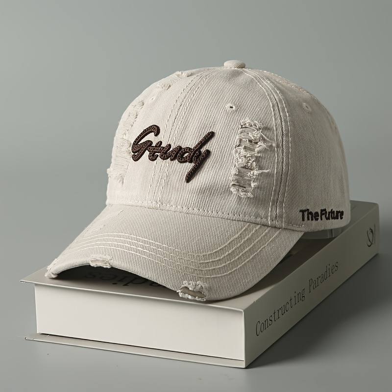 Washed And Worn-out 3d Embroidered Baseball Cap For Men And Women, Duckbill Cap, Easy Retro With Torn Edges Design, Small Face, Suitable For