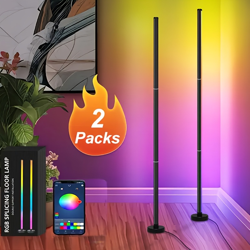 TEMU Set Of 2 Rgb Led Floor Lamps, Offering Multi-colored Ambient Lighting, Music Sync , Button Control, Usb Power Supply, Made Of Polished Plastic,