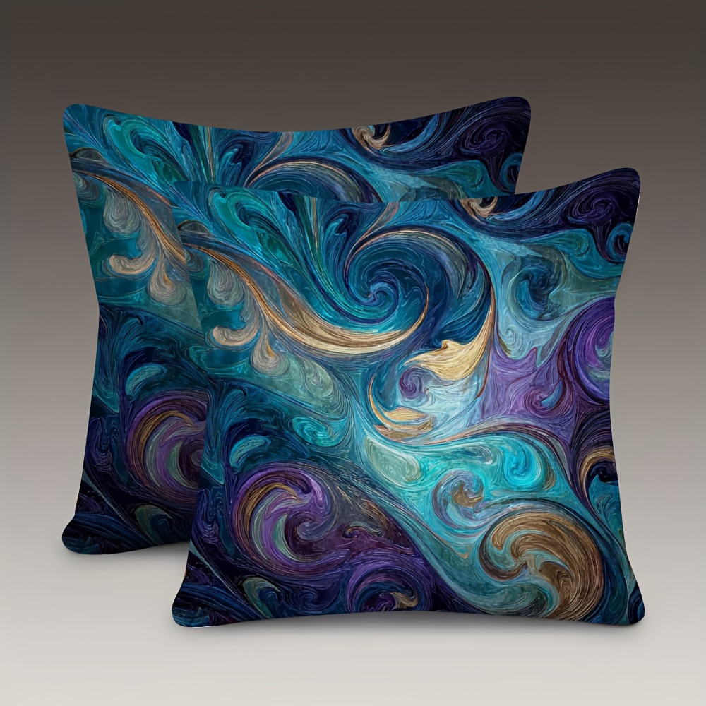 TEMU 2pcs, Double Sided Soft, Throw Pillow Cover 18x18inch, Colorful Waves, Ideal For Sofas, Chairs, Beds, Cars, And Living Rooms, Pillow Insert Not