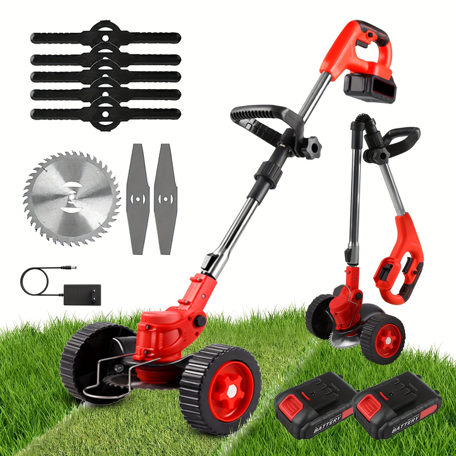 Accu-grasmaaier - Lichtgewicht met Klitvrij Ontwerp, Verstelbare Telescopische Steel & 90° Draaibare Kop voor Tuin/Gazonverzorging (15mm Snijcapaciteit)