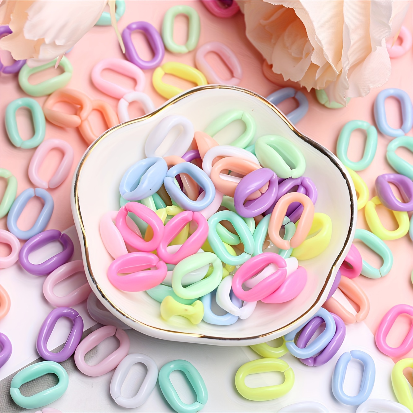 Image of 150-pack 11x16mm Assorted Colors Oval Link Beads, Acrylic Chain For Making Necklace, Bracelet, Keychain Charms, Bulk Craft Supplies