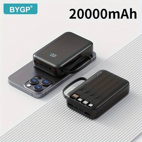 bygps new 10000 20000mah portable power bank pd20w 22 5w fast charger with type c usb micro cable display with hanging emergency backup battery pack for mobile phones and watches outdoor power supply