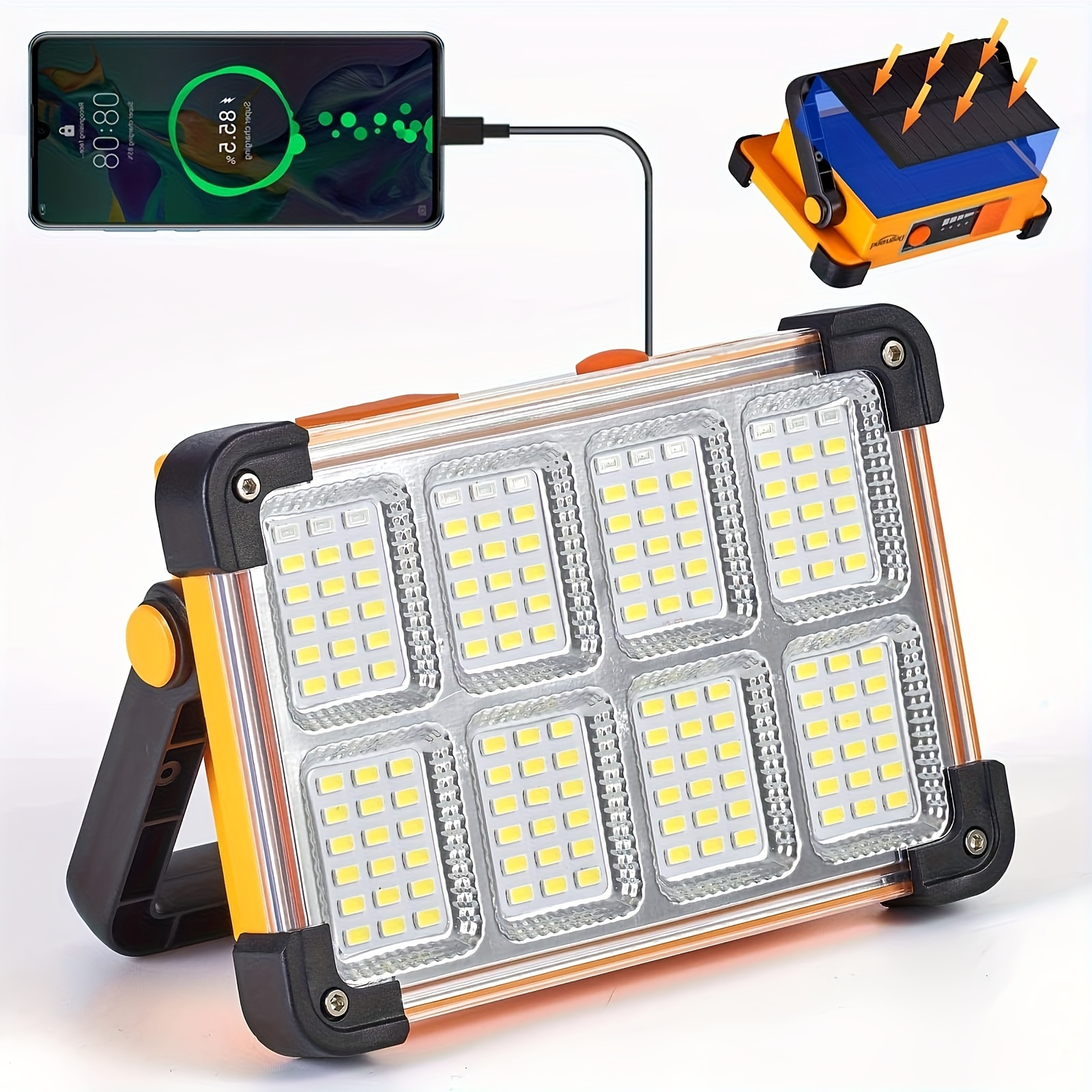 

Solar Led Flood Light - Rechargeable, Portable & Cordless With Power Bank For Emergency Work, Outdoor/indoor Camping, Fishing & Spring Activities