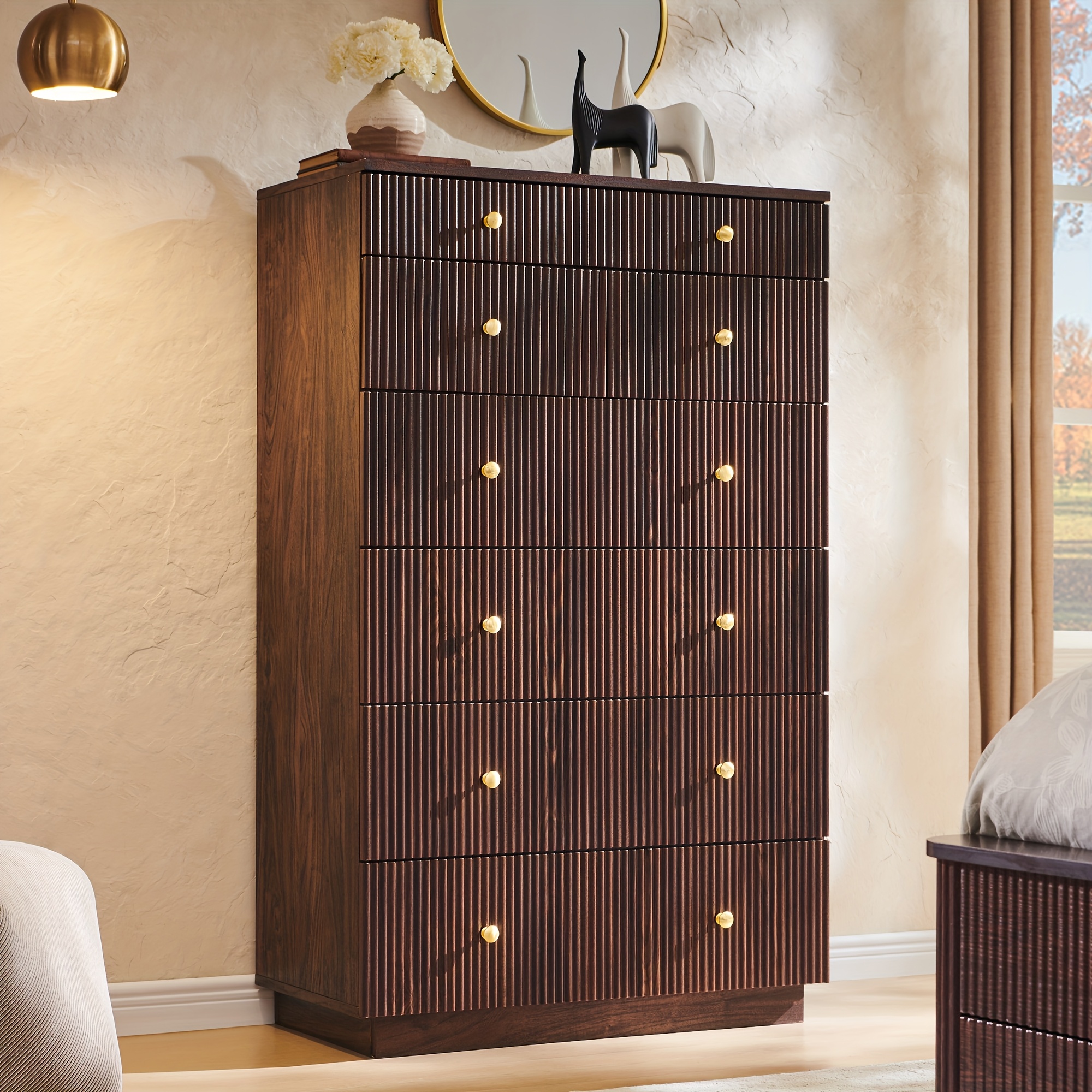 dark brown fluted dresser Brown Fluted Solid Wood And Oak Veneer Dresser