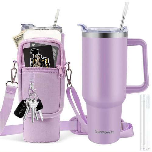40oz tum with handle and straw lid carrier bag stainless steel double vacuum coffee with phone pocket gym water bottle travel mug for men women with sleeve holder