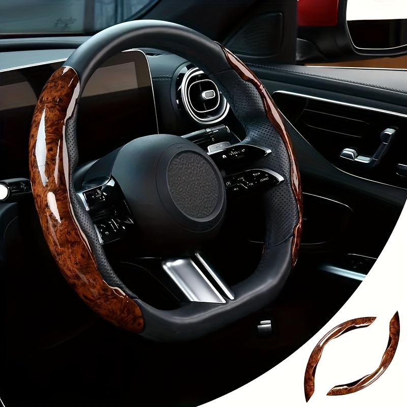 

2 Section Buckle Peach Wood Grain Steering Wheel Cover, Is Suitable For Most Models
