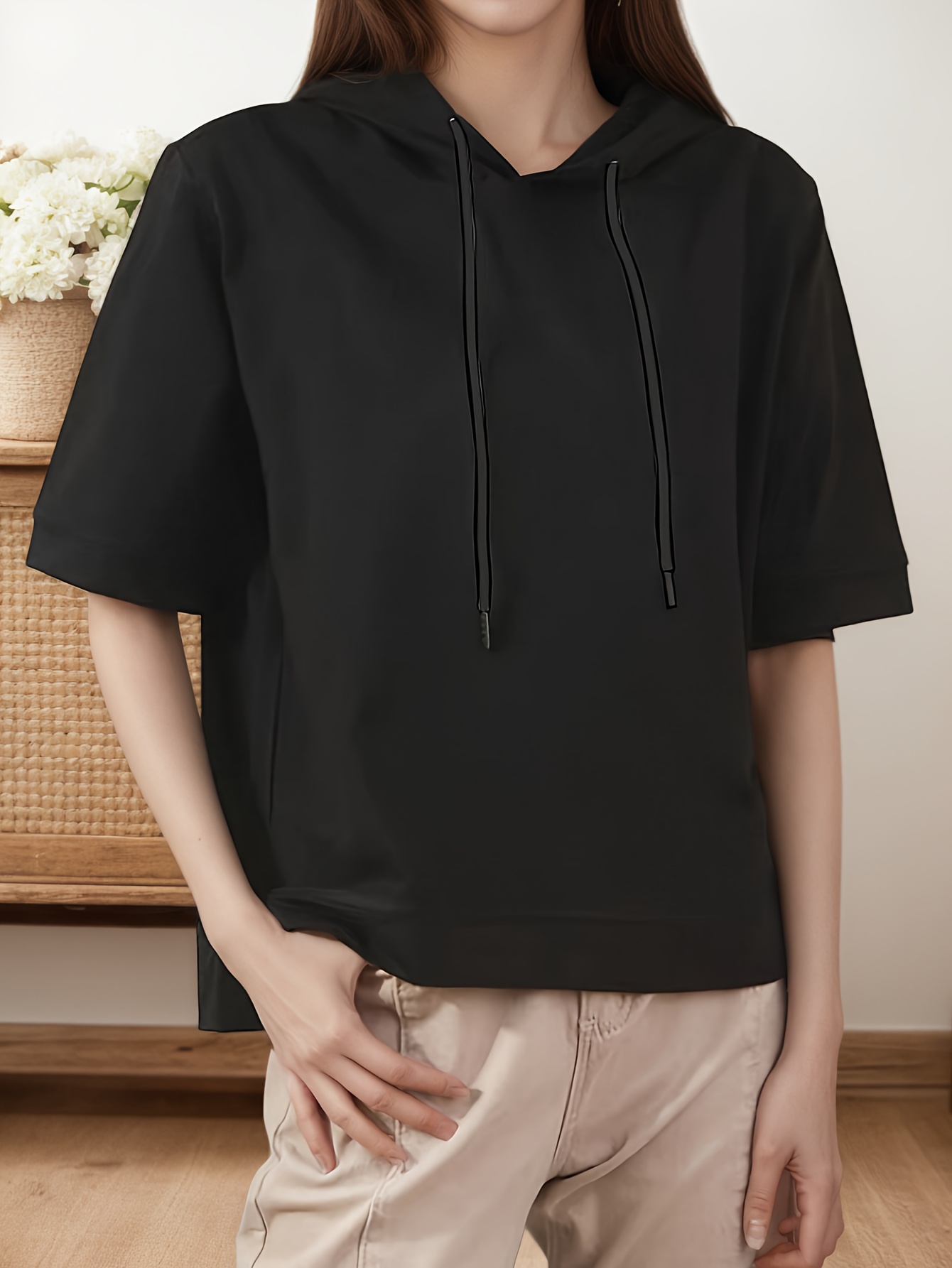 sudadera capucha casual mujer manga corta corte corto en Temu Mexico