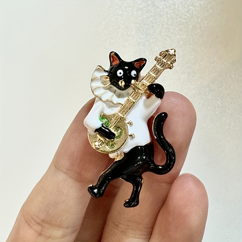 E-shop Handgefertigte Katzen-Brosche in Form einer E-Gitarre für Damen, für Konzerte und als stilvolles Accessoire für Mäntel und Kleider