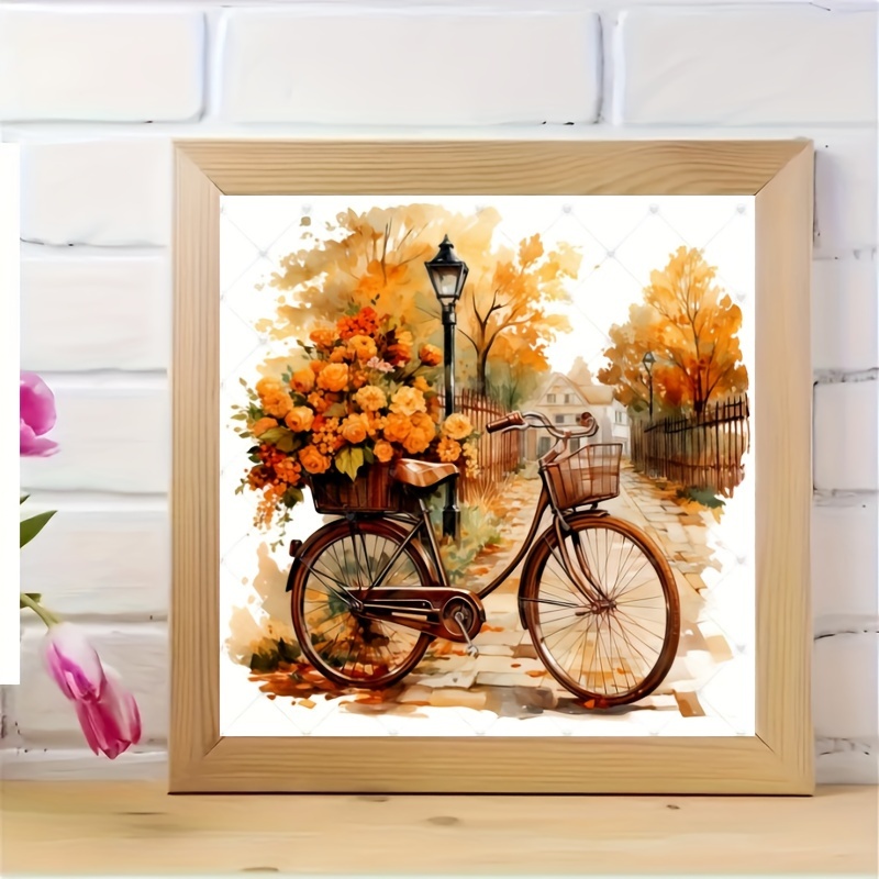 

Diy Diamond Painting Kit - Bicycle With Flowers Canvas Art - Full Diamond Pasting Area - Paint By Numbers For Adults