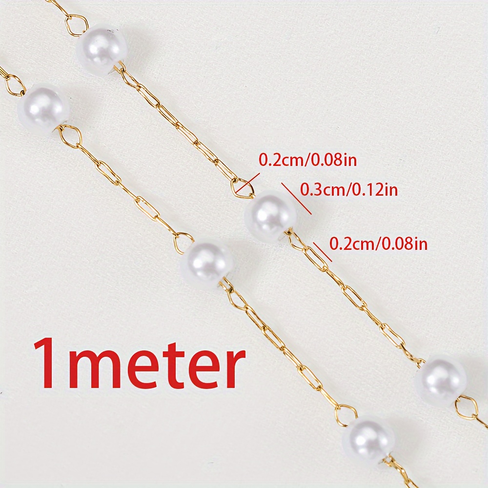 Image of 1 Meter Pearl Chain Super Fine Golden Stainless Steel Chain String High Shine Artificial Pearl Handmade Chain For Ladies Bracelet Necklace Fashion Jewelry Chain Additions