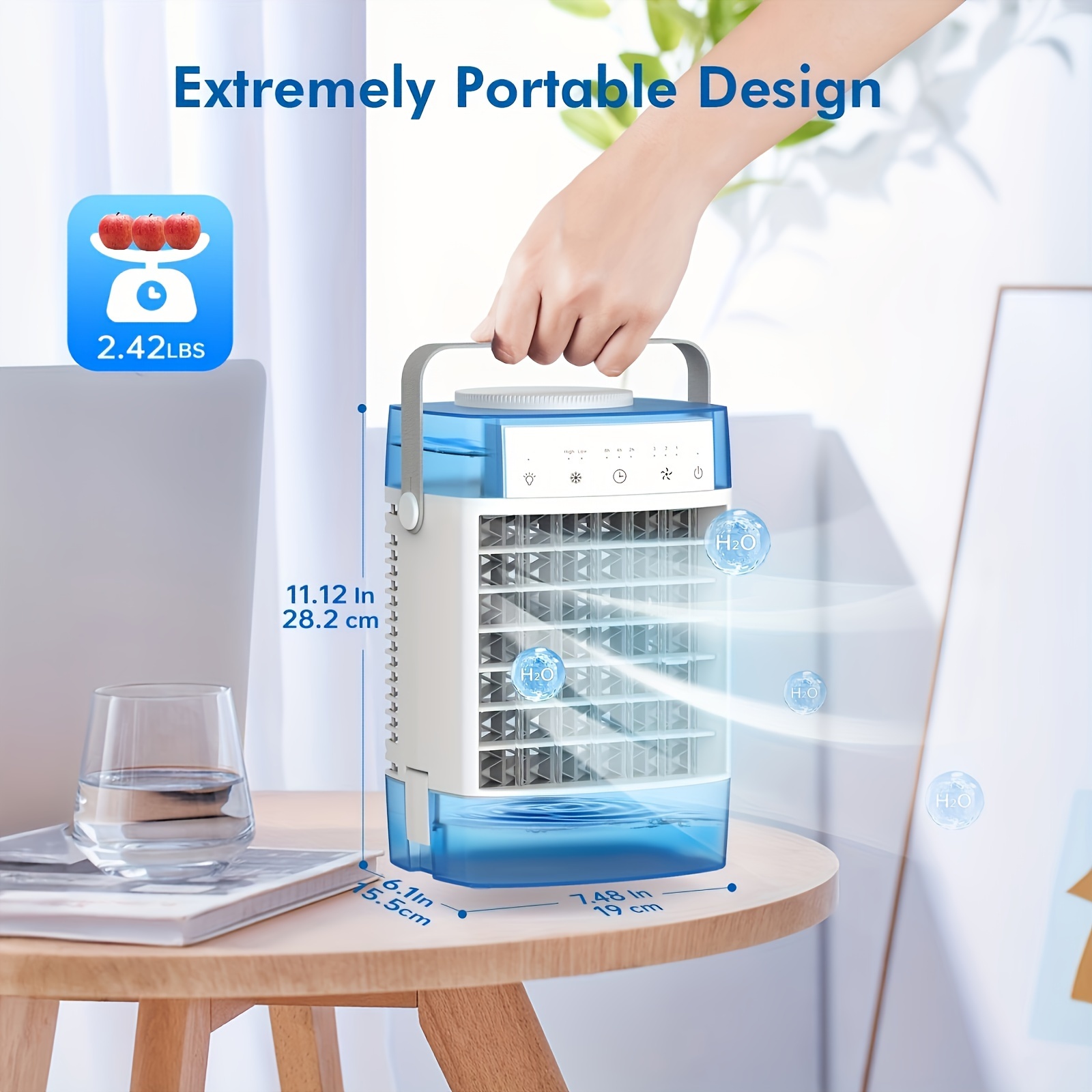 1pc portable desktop fan 11 inch air cooling misting mist mode speed wind fan with timing function 7 color night light and dual water cooling fan for bedroom office kitchen outdoor camping car details 0