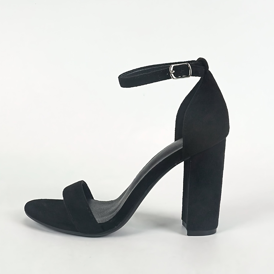 French-Style One-Strap Sandals for Women with Chunky Heels, Versatile for Summer 2025, Featuring Black Open-Toe High Heels., Women Shoes