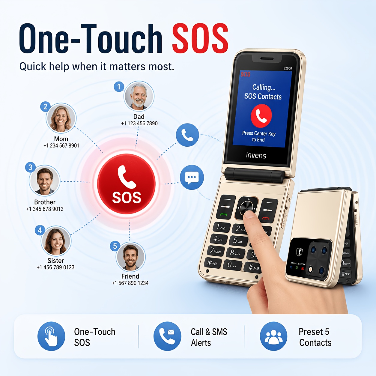 Image of Mobile Phone For Elderly, 2g Folding Cell Phone With , 2.4" Display, Large Keys, Built-in Torch, Fm Radio, , 1700mah Battery, Type-c, For Seniors, Backup Phone