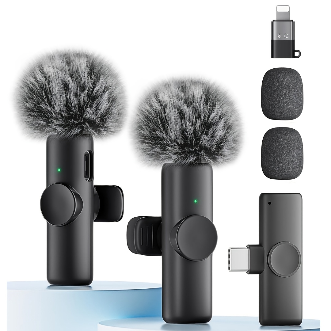 TEMU 2pcs Wireless Lapel Microphone Set With 4 Accessories - Noise-canceling, Plug-and-play Mini Microphones - Dual Interface Conversion - Ideal For