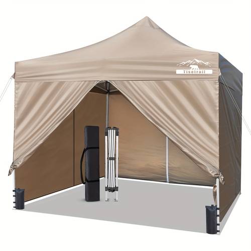 10x10ft up canopy tent with wind waterproof commercial wedding party tents heavy duty outdoor sun shade for events parties camping silver coated top upf 50 4 weight bags beige