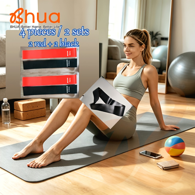 TEMU Set da 4 pezzi/2 set di di resistenza (2 nere + 2 rosse), di resistenza circolari, unisex, elastiche di resistenza, adatte per modellare gambe,