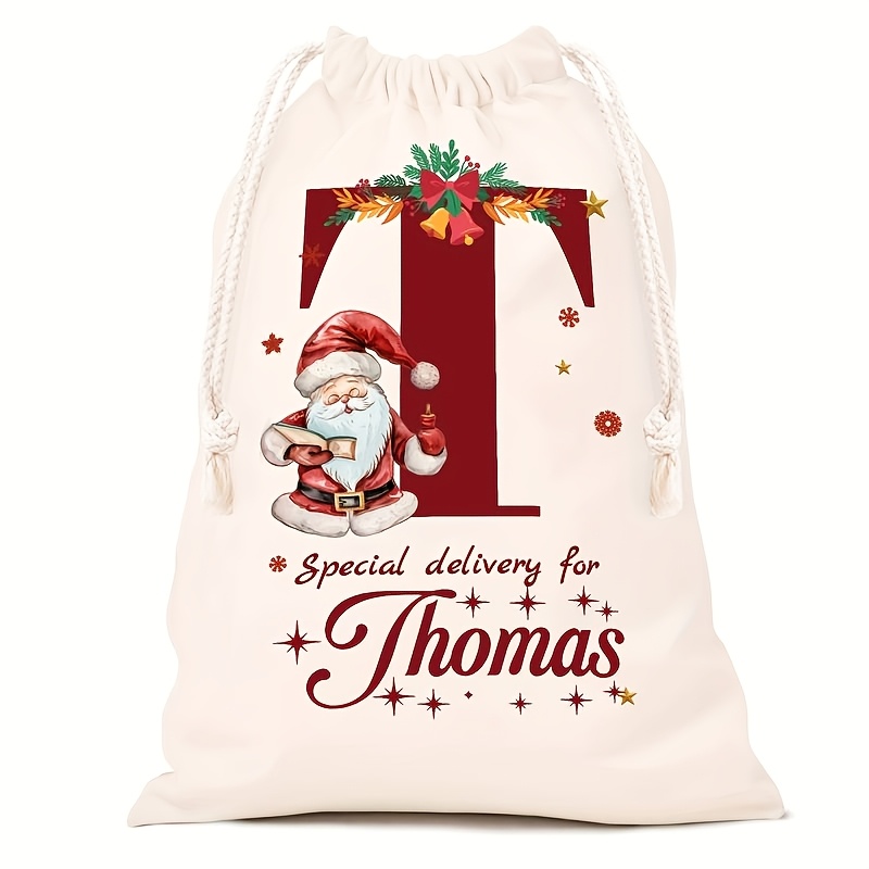 Personalized Name Christmas Gift Bags, Extra Large Drawstring Santa Bags