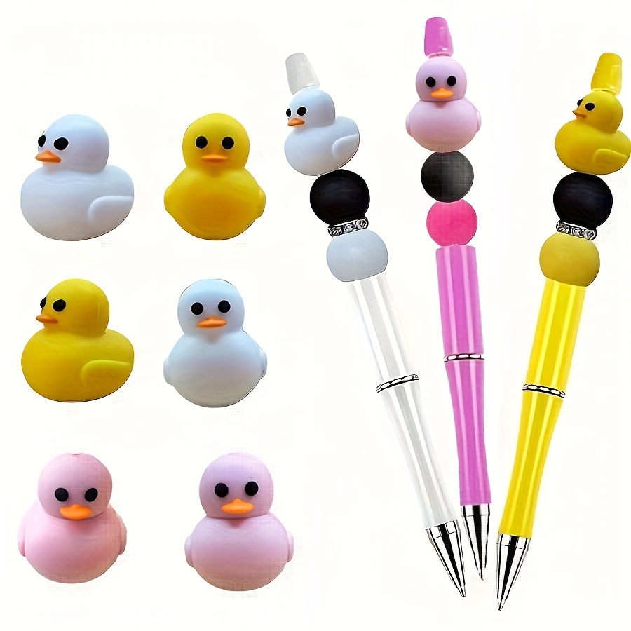 

6 Pcs Silicone Beads In 3d Duck Shapes - Small Pink, Yellow, And White Ducks - Perfect For Diy Decorations, Jewelry, And Crafts
