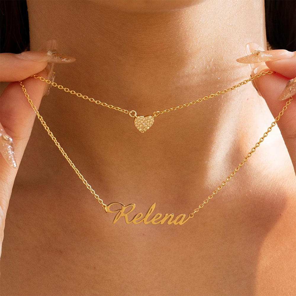 Women's Custom Stackable Synthetic Zirconia Heart Name Necklace