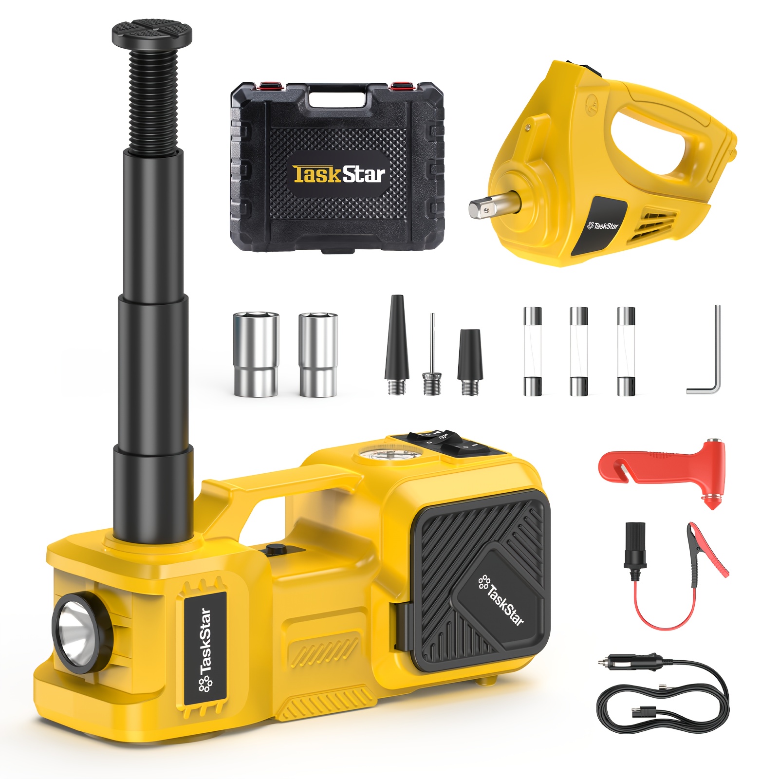 Taskstar 5-ton Portable Car Lifting Kit, For Suvs And Trucks, Replacement. Automotive Hydraulic Jack With Electric Impact Wrench And Tire Inflator.