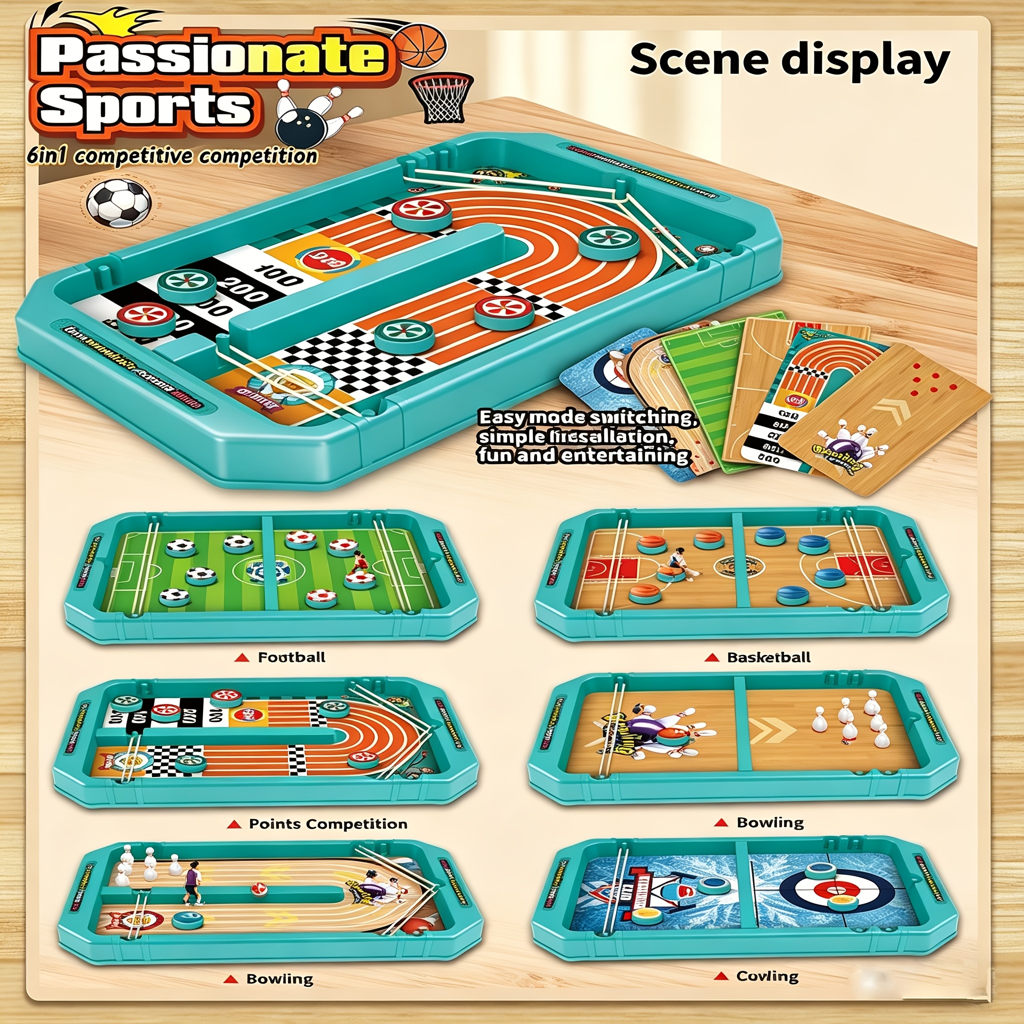 Jouets éducatifs 6-en-1 Jeu de sport de bureau Basketball Football Curling Bowling Jouet interactif Cadeau de vacances