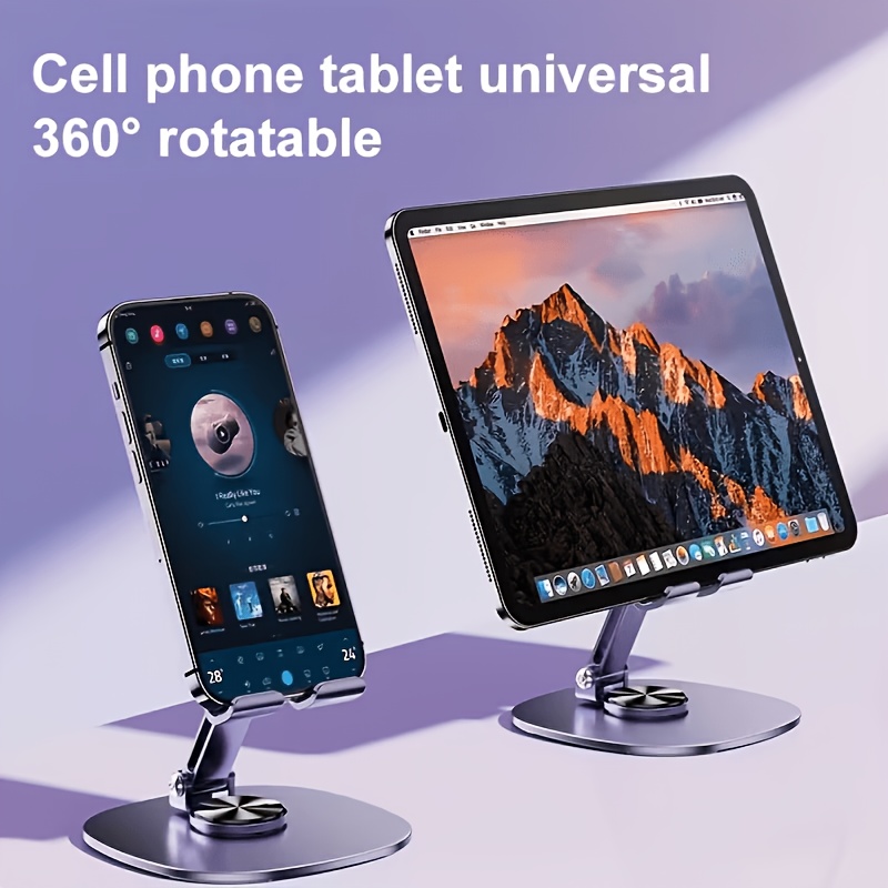 Phone Stand, 360° Rotating Desktop Stand, Adjustable Foldable Design Phone Holder, Metal Phone Stand, Stable Base And Support Rod, Universal for Phones And Tablets, Suitable for Office, Home Office, Desk, Bedside Use, Ideal Office Desktop Accessory