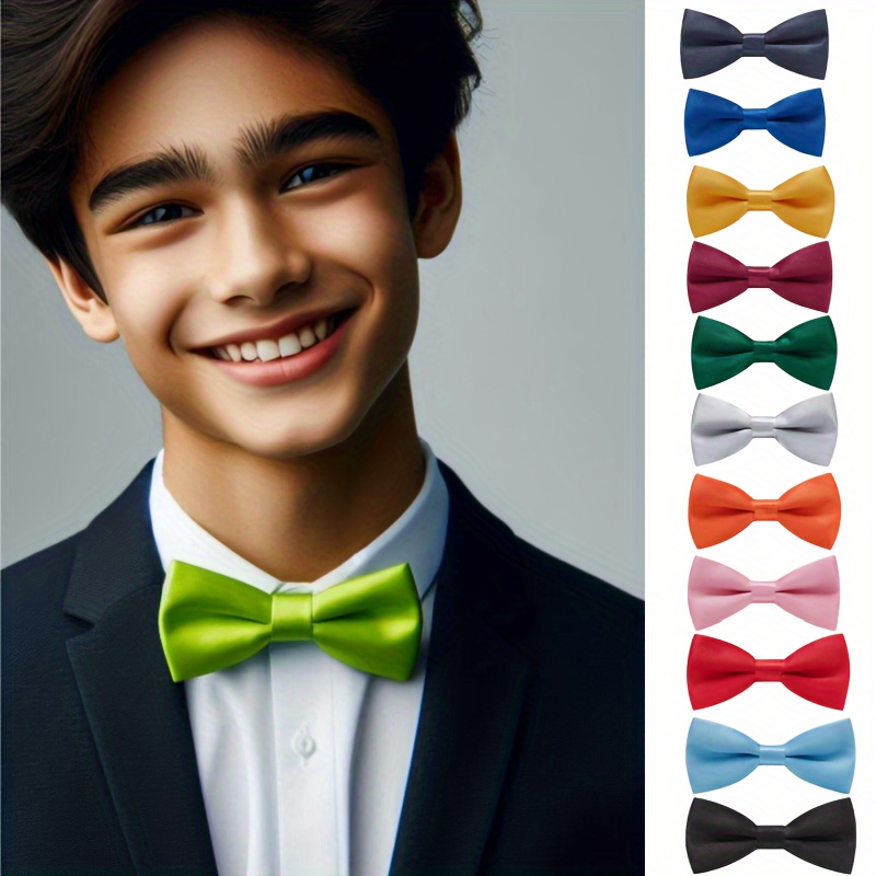 

12-pack -colored Solid Bow Ties For Boys, Fashion Accessories, Festivals And Gifts, 3.94*1.97in, Pre-tied Adjustable Neck Strap, Ideal For - Black, Red, Blue & More