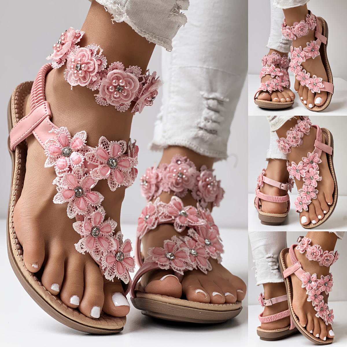 flower sandals for women sold on Temu United States