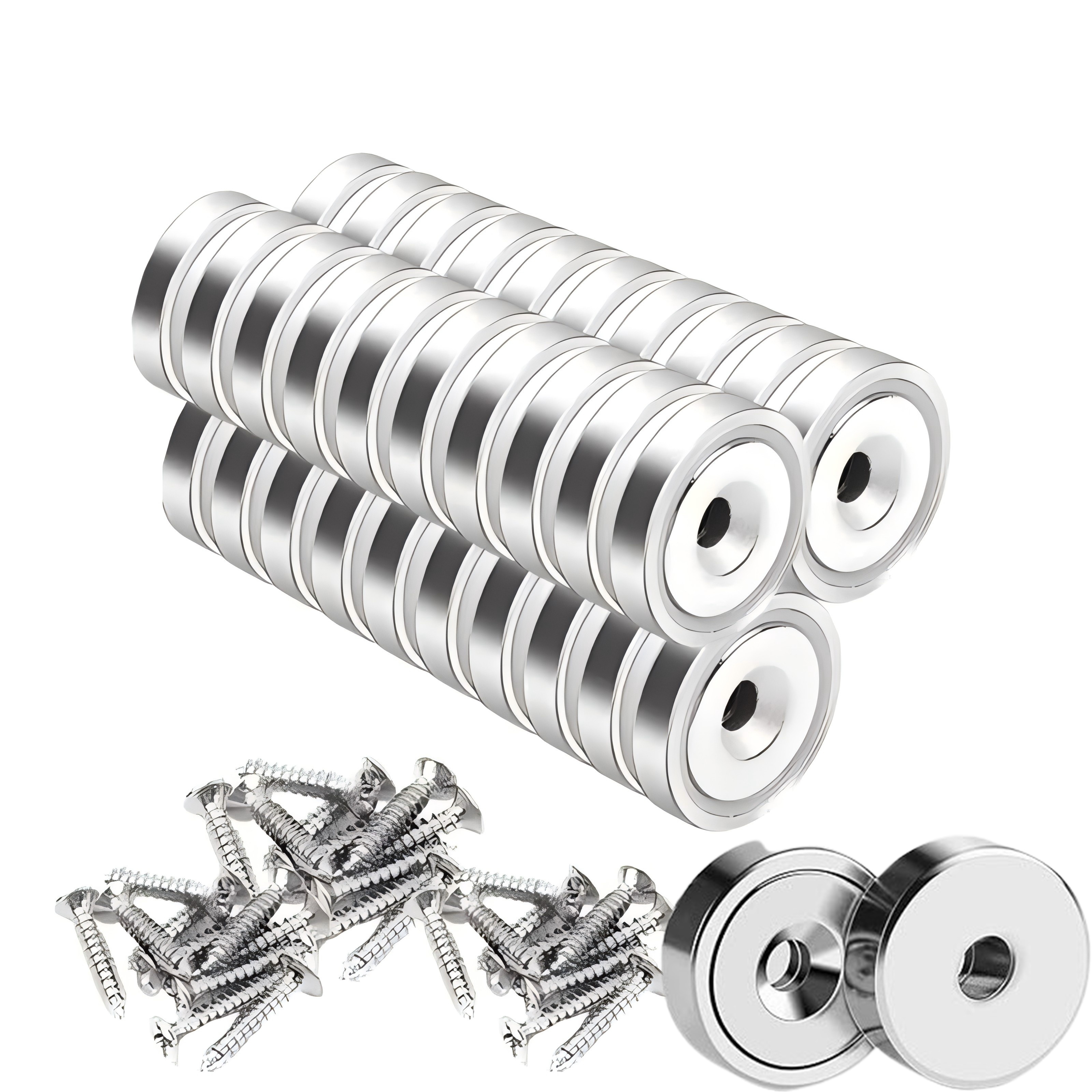 

32pcs Neodymium Magnets With Countersunk Holes - 0.63" Strong Round Disc, Includes Screws For Crafts, Woodworking & Kitchen Organization, To 20lbs