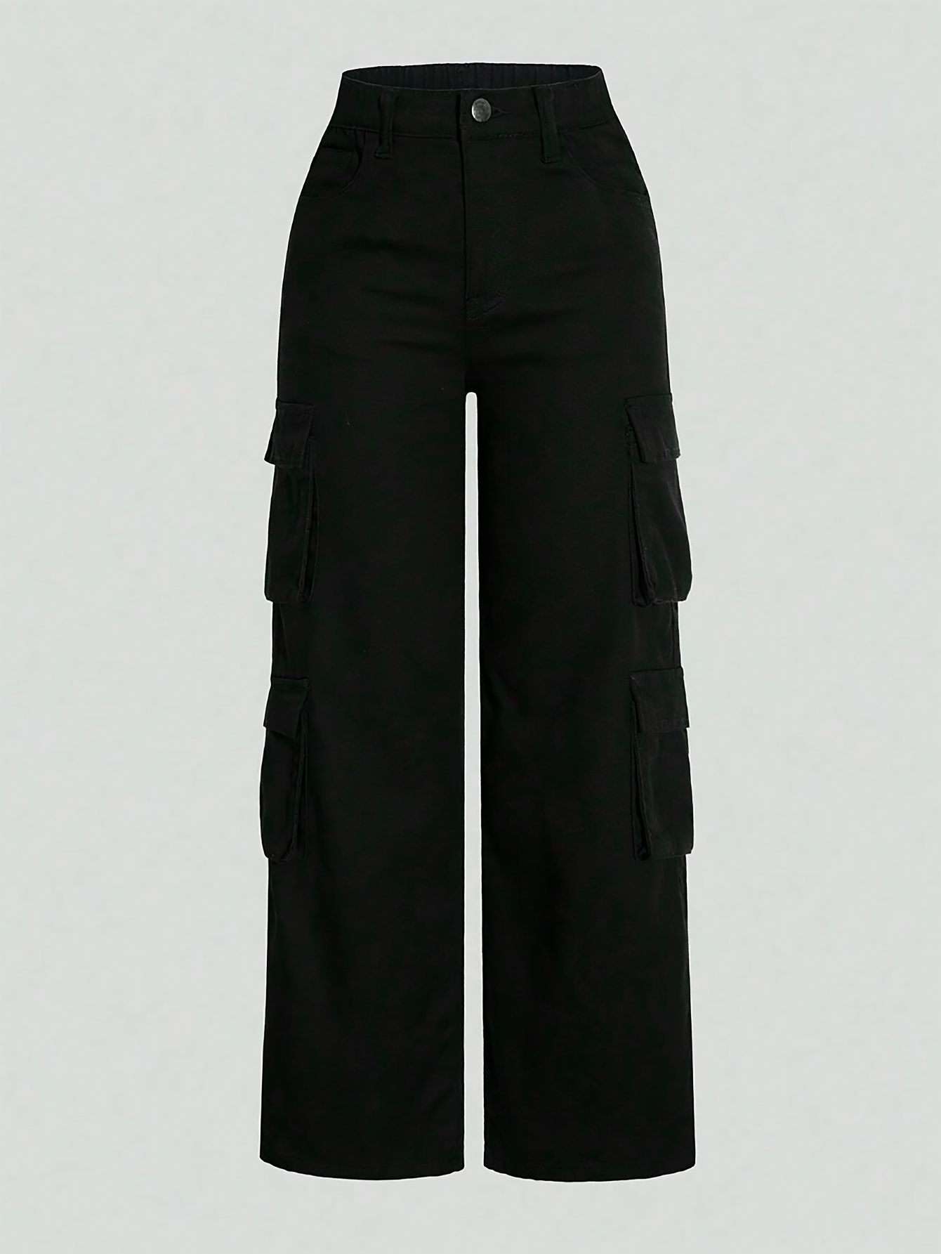 XDZJLR Pantalon Fille Tout-Petit Ample Cargo Taille Haute Élastique Jambe Grand Droite Mode Urbaine Avec Multiples Poches Pantalon De Survêtement Noir 13-14 Ans