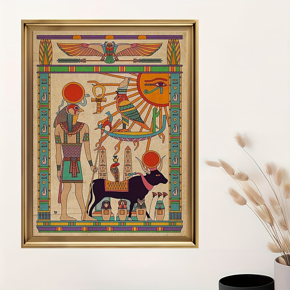 TEMU 2d Flat, 2d Flat, 1pc Canvas Art Featuring Egyptian Mythology, Unframed, Showcasing Ancient Illustrations Of Egyptian Deities. This Decorative
