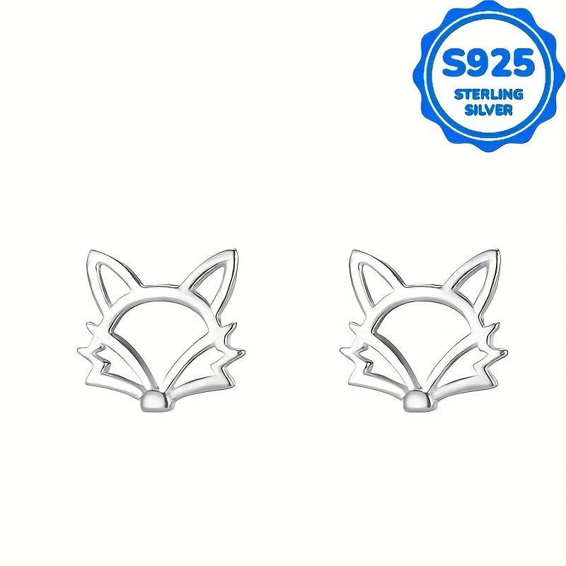 Image of A Pair Of 2pcs Women's Fashion Stud Earrings, Vintage Bohemian Style, Hypoallergenic S925 Silver, Mini Fox Animal Stud Earrings, Suitable For Daily Wear And Versatile Gift Earrings