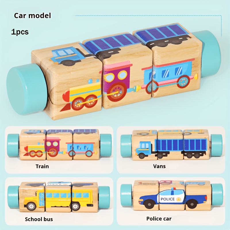 Cross-border Wooden Animal Rotating Puzzle Building Blocks Early Education Puzzle Kindergarten Cognitive Play