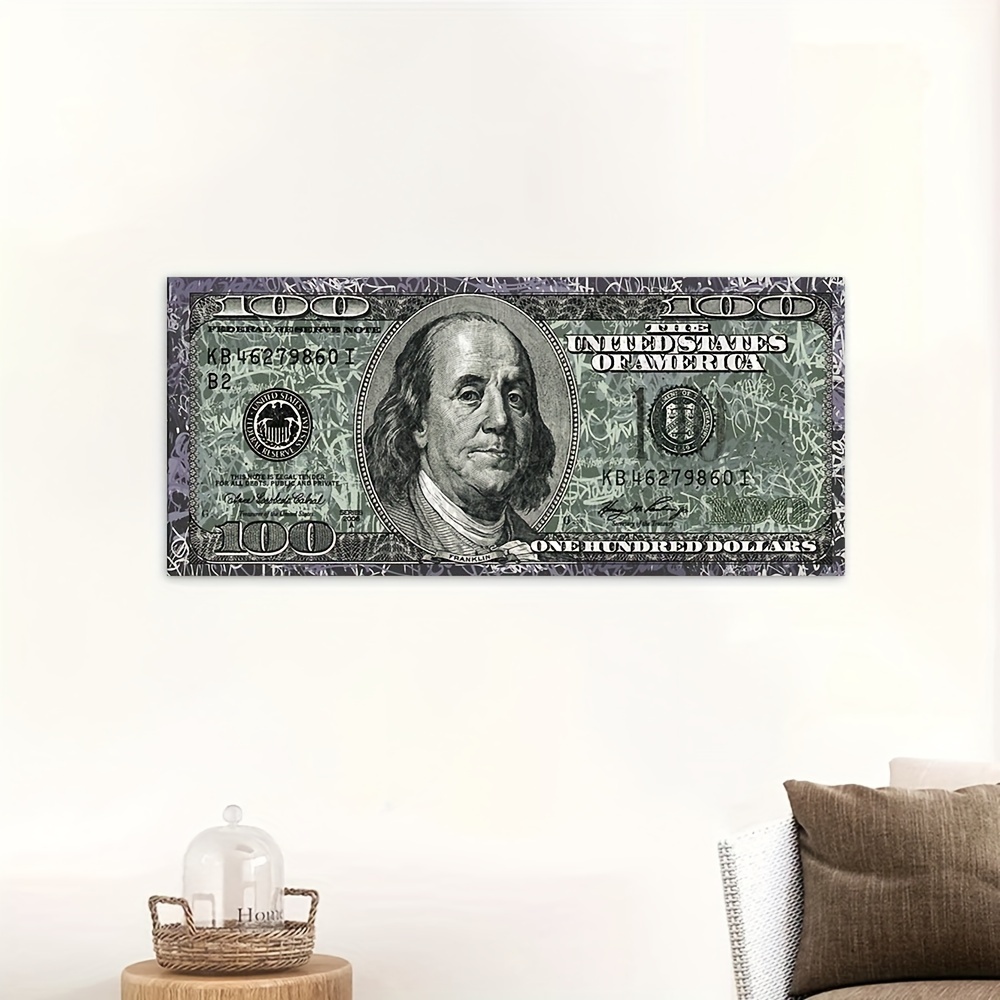 Money Wall Art Decor Motivational Wall Art Preppy Poster Creative Blow  Bubbles 100 Dollar Bill Black and Gold Positive Money Poster Painting on  Canvas