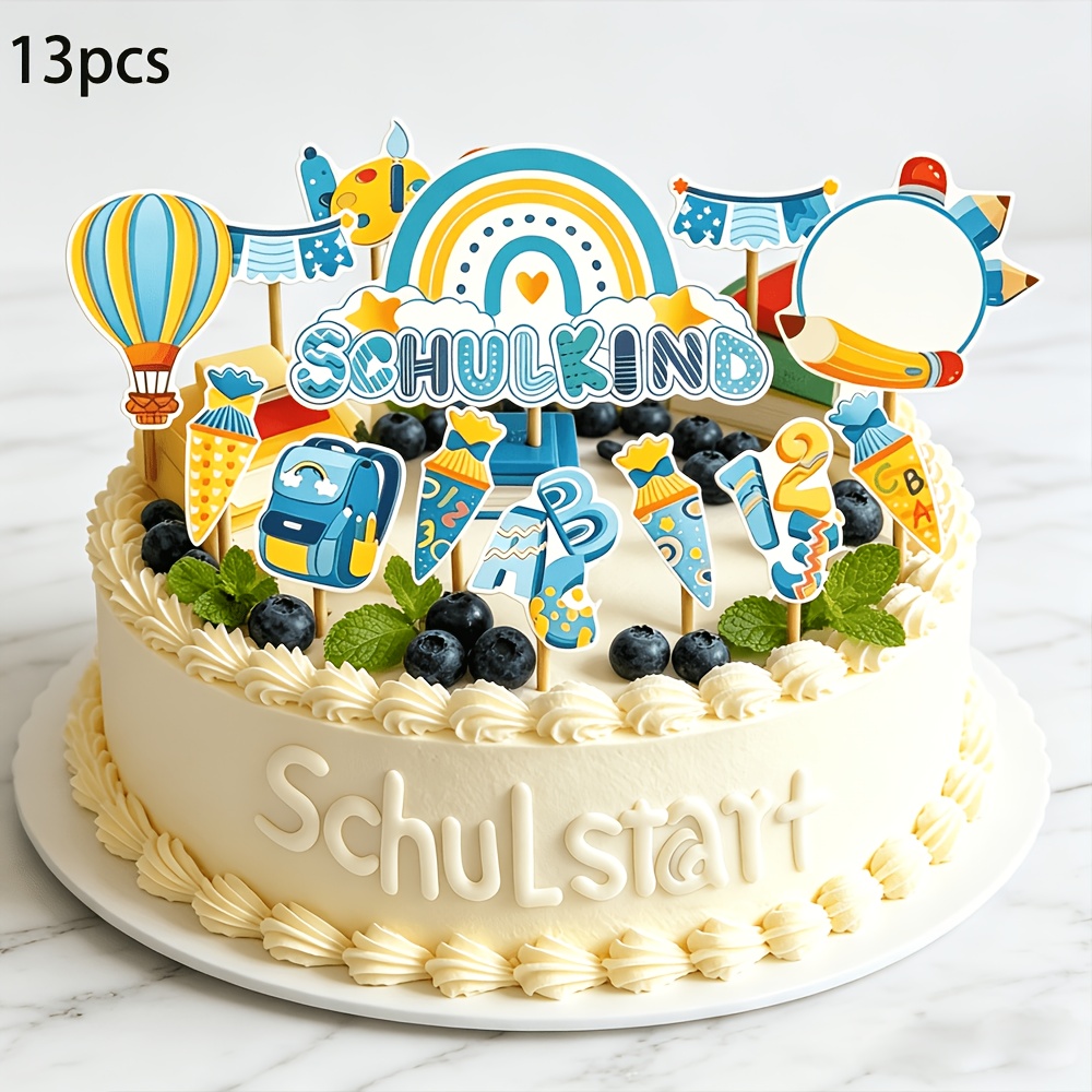 13pcs Back-to-school Cake Decor Set, Featuring Cake Toppers For Day Of School, Including Abc, Alphabet, And Rainbow Cake Toppers. Ideal For Family Gatherings, Barbecues, , And Back-to-school Parties.