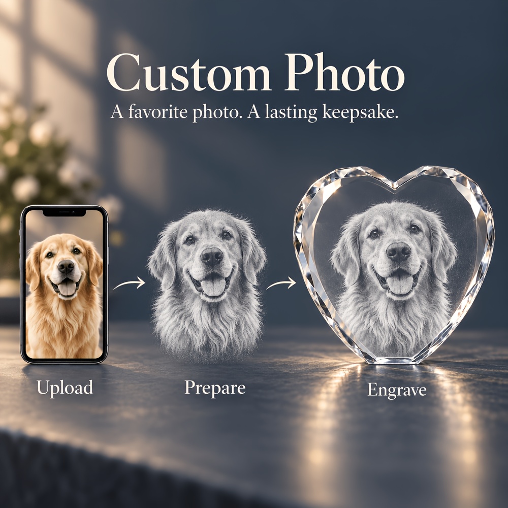 TEMU Custom Dog Photo Artificial Block 2d Laser Engraved Optical Glass Statue, Personalized Puppy Picture Keepsake Gift For Dog Mom Dad, Canine