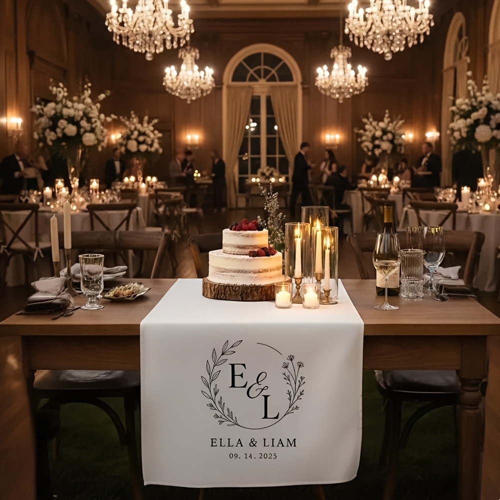 Personalized Wedding Table Runner Featuring Initials, Names, And