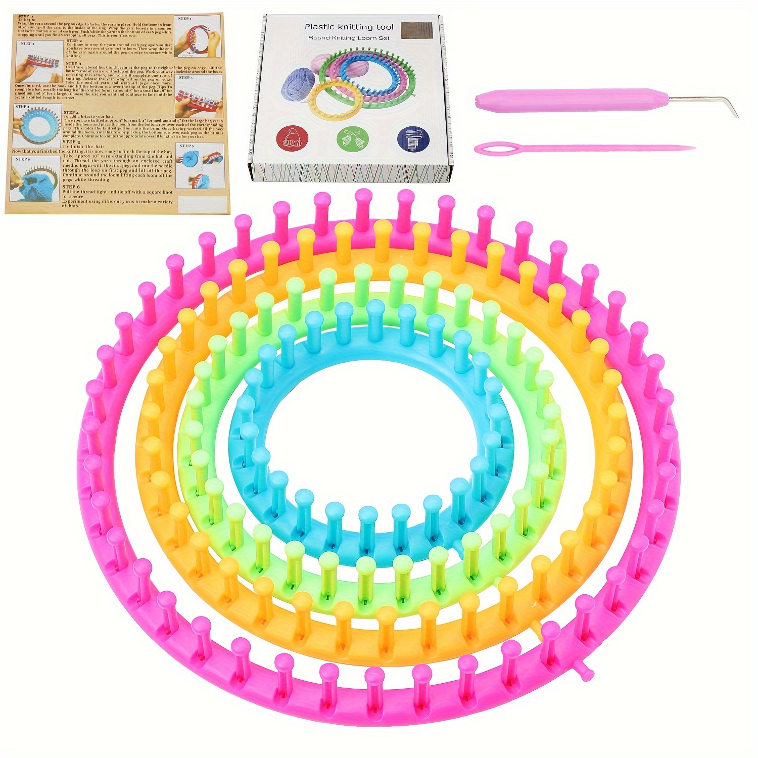 

Diy Knitting Tool - Round Knitting Loom Set For Handmade Hats, Scarves, And More - Colorful And Fun!